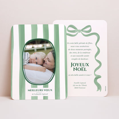 Carte de Noel Fin d'année Portrait, bords arrondis Green Christmas photo N° 1