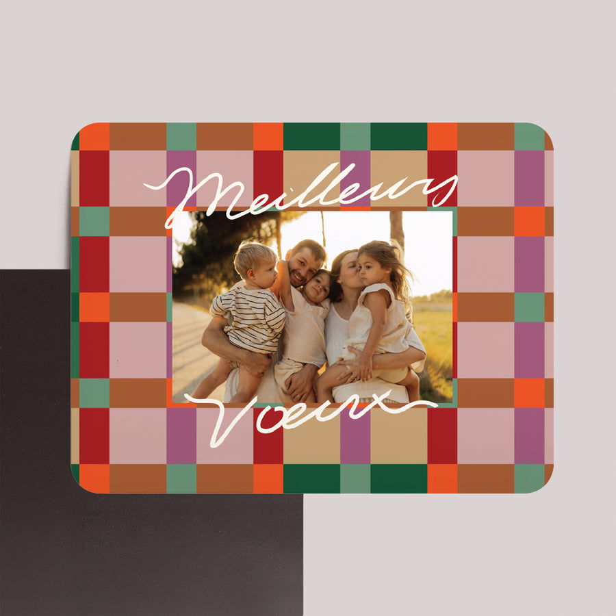 Carte de voeux Fin d'année Lot de 8, magnétique, paysage, rectangle coins arrondis Colorful Christmas photo