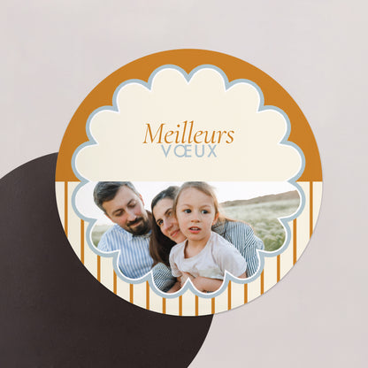 Carte de voeux Fin d'année Lot de 8, magnétique, rond, Ø 10cm Bleu ambre photo N° 1