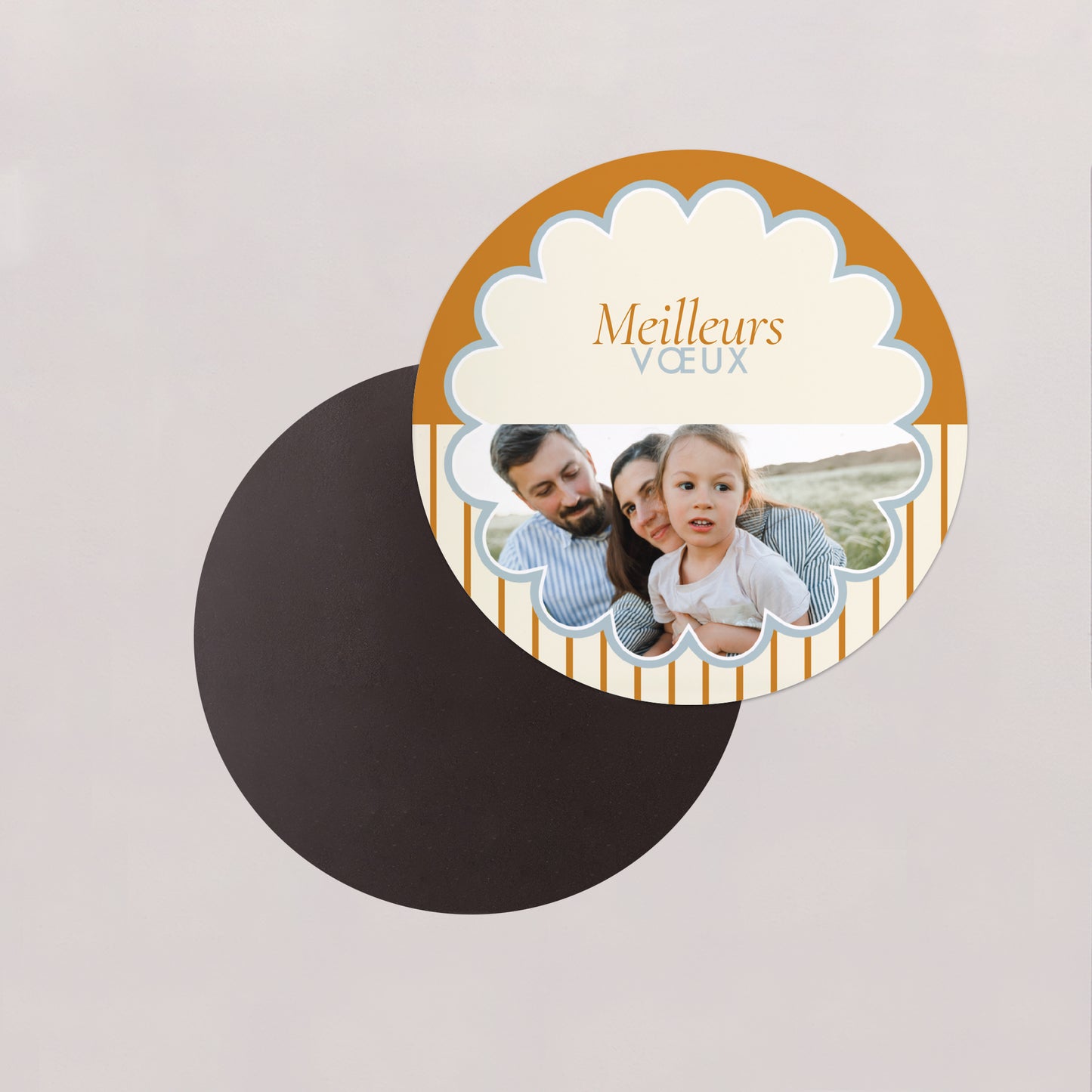 Carte de voeux Fin d'année Lot de 8, magnétique, rond, Ø 10cm Bleu ambre photo N° 2