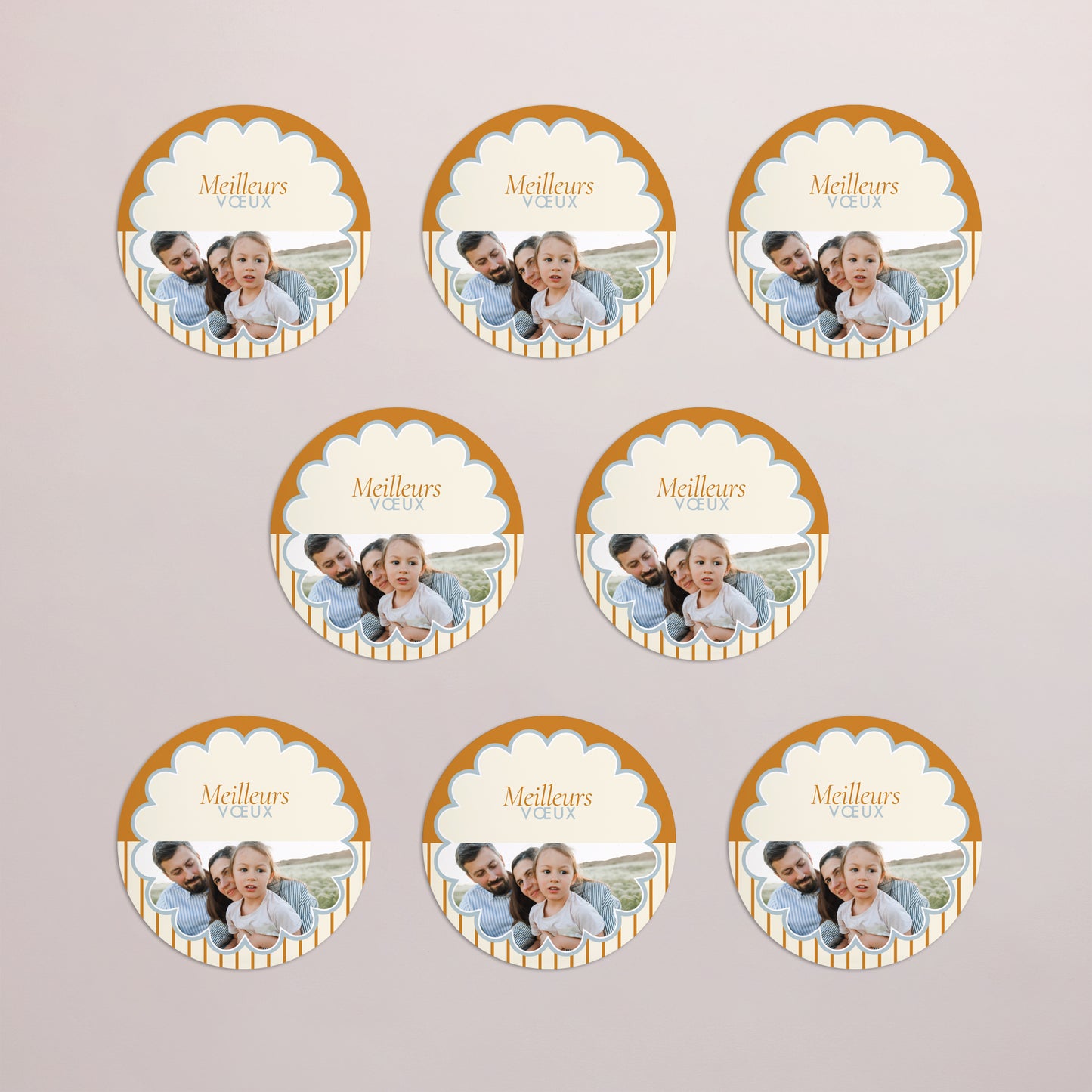 Carte de voeux Fin d'année Lot de 8, magnétique, rond, Ø 10cm Bleu ambre photo N° 3