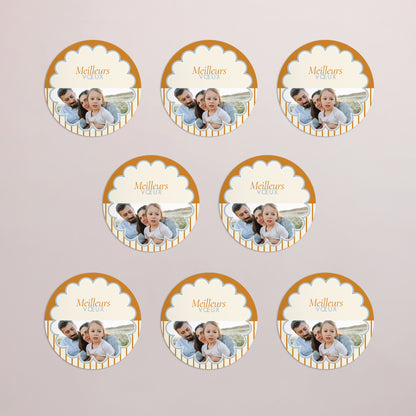 Carte de voeux Fin d'année Lot de 8, magnétique, rond, Ø 10cm Bleu ambre photo N° 3