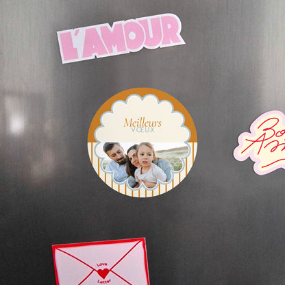 Carte de voeux Fin d'année Lot de 8, magnétique, rond, Ø 10cm Bleu ambre photo N° 4