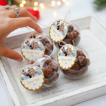 Boîte à dragées Fin d'année boule avec étiquette ronde Bleu ambre photo N° 2