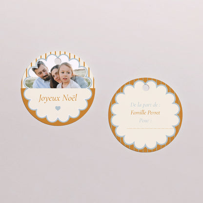 Boîte à dragées Fin d'année boule avec étiquette ronde Bleu ambre photo N° 3