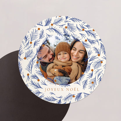 Carte de Noel Fin d'année Lot de 8, magnétique, rond, Ø 10cm Sapin bleu photo N° 1