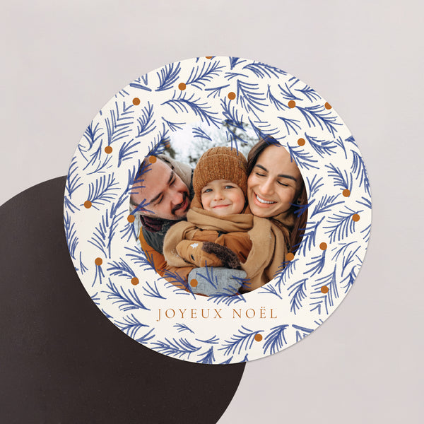 Carte de Noel Fin d'année Lot de 8, magnétique, rond, Ø 10cm Sapin bleu photo
