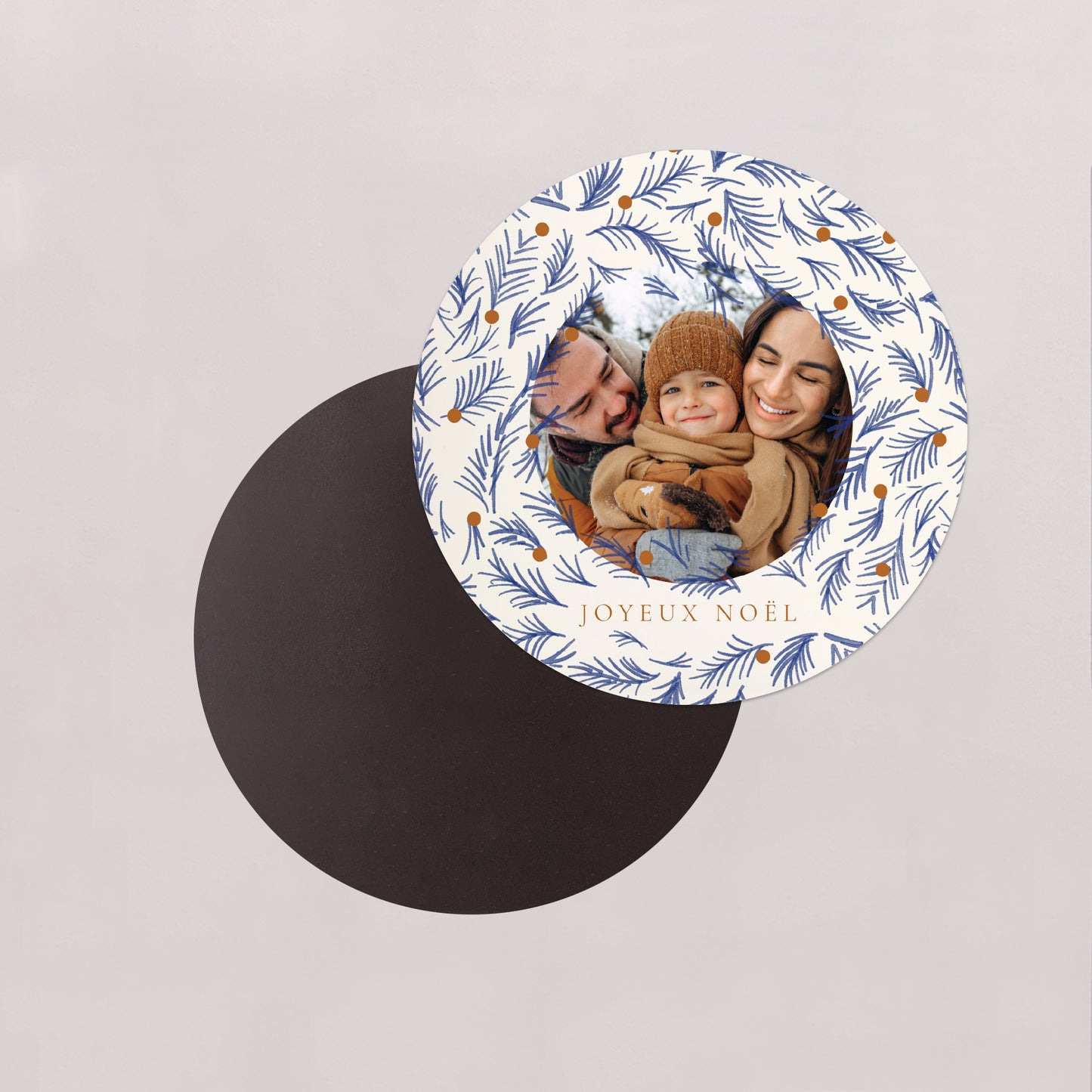 Carte de Noel Fin d'année Lot de 8, magnétique, rond, Ø 10cm Sapin bleu photo N° 2