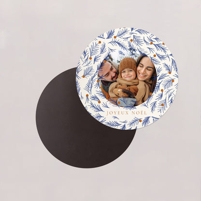 Carte de Noel Fin d'année Lot de 8, magnétique, rond, Ø 10cm Sapin bleu photo N° 2