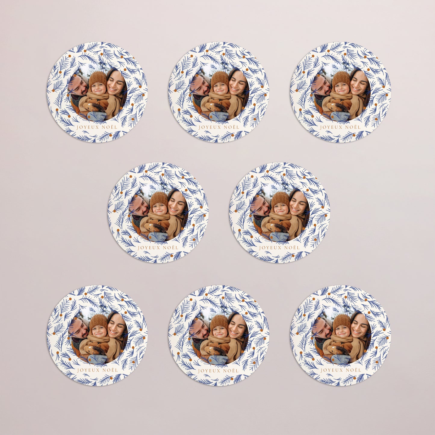 Carte de Noel Fin d'année Lot de 8, magnétique, rond, Ø 10cm Sapin bleu photo N° 3