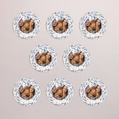 Carte de Noel Fin d'année Lot de 8, magnétique, rond, Ø 10cm Sapin bleu photo N° 3