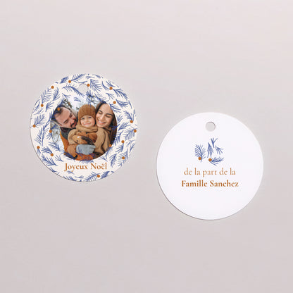 Boîte à dragées Fin d'année boule avec étiquette ronde Sapin bleu photo N° 3