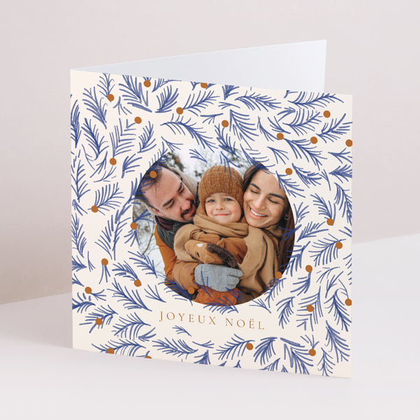 Carte de Noel Fin d'année Carré double volet Sapin bleu photo