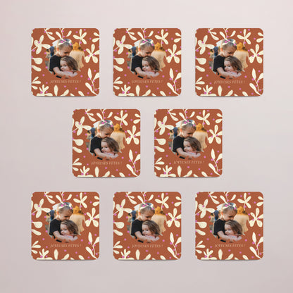 Carte de Noel Fin d'année Lot de 8, magnétique, carré coins arrondis Houx fuchsia photo N° 3