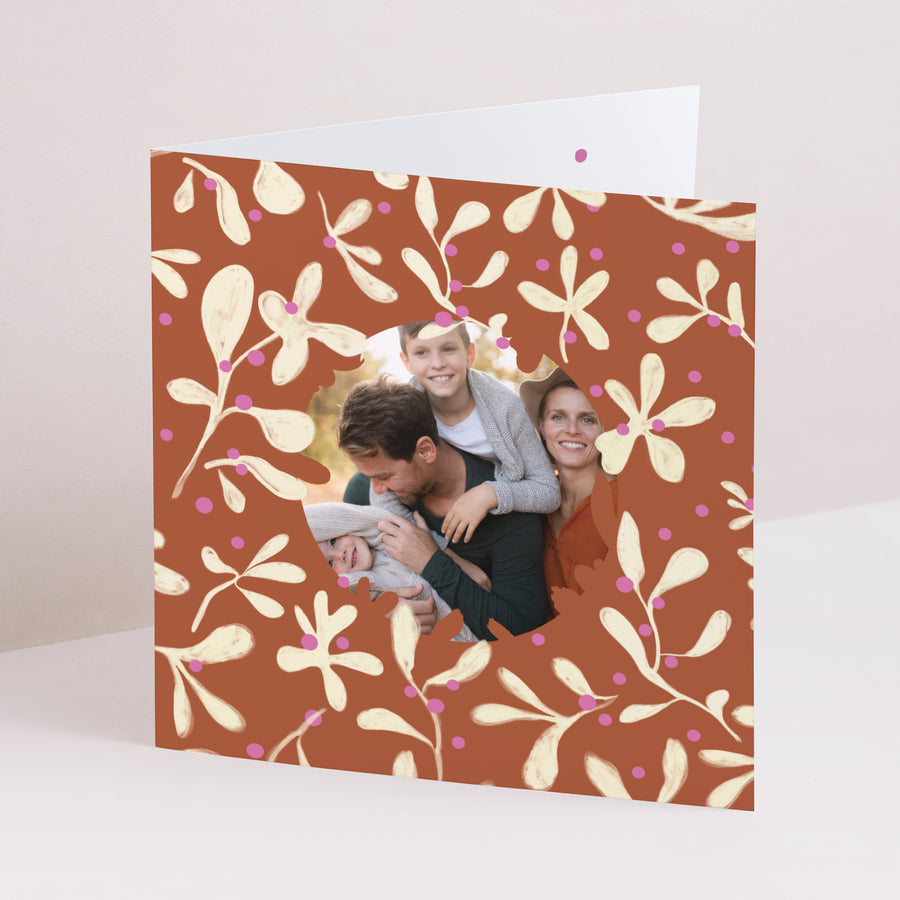 Carte de Noel Fin d'année Carré double volet Houx fuchsia photo