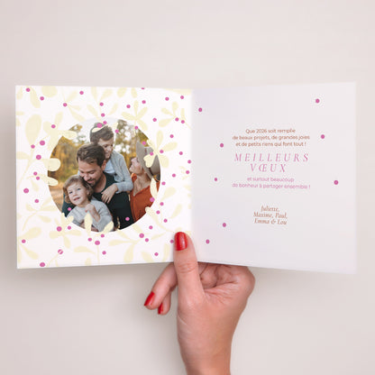 Carte de voeux Fin d'année Carré double volet Houx fuchsia photo N° 2