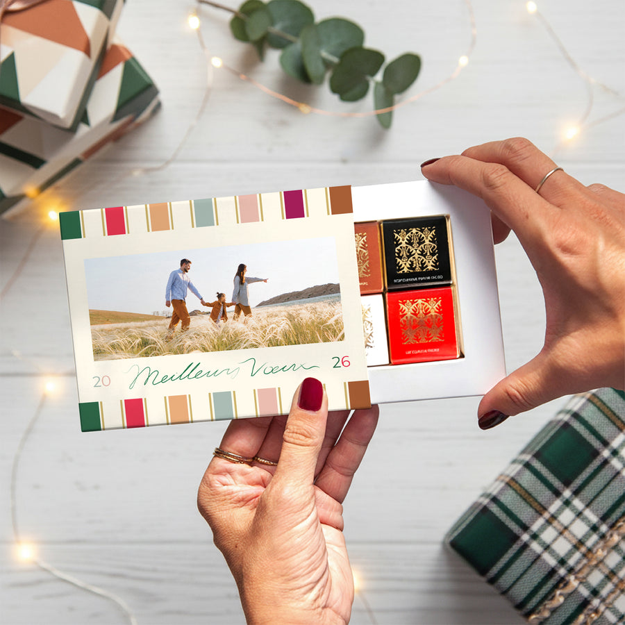 Boite chocolat personnalisée Fin d'année 6 chocolats Rubans de Noël photo