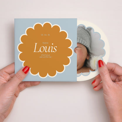 Faire-part Naissance Pochette disque Ambre bleu photo N° 2
