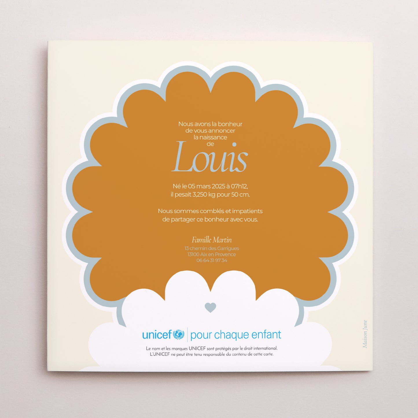 Faire-part Naissance Pochette disque Ambre bleu photo N° 3