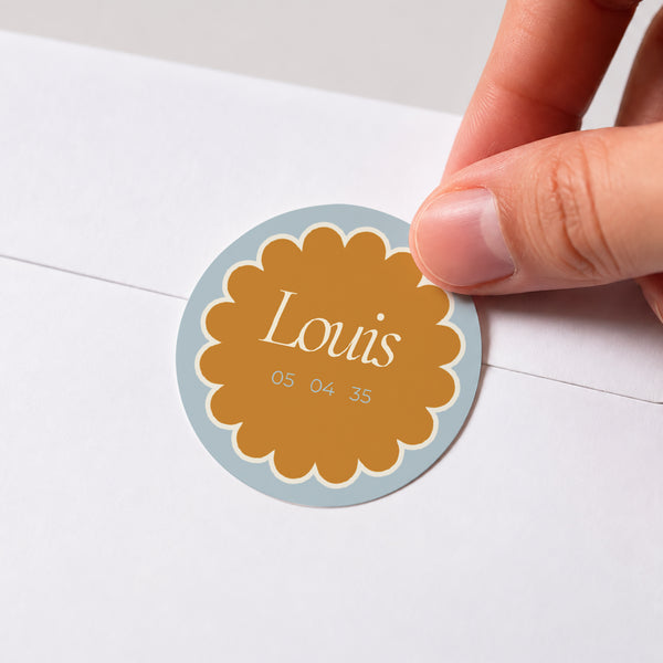 Sticker Naissance Rond Ambre bleu photo