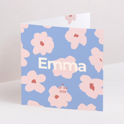 Faire-part Naissance Carré double volet Fleurs de guimauve photo N° 1