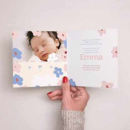 Faire-part Naissance Carré double volet Fleurs de guimauve photo N° 2