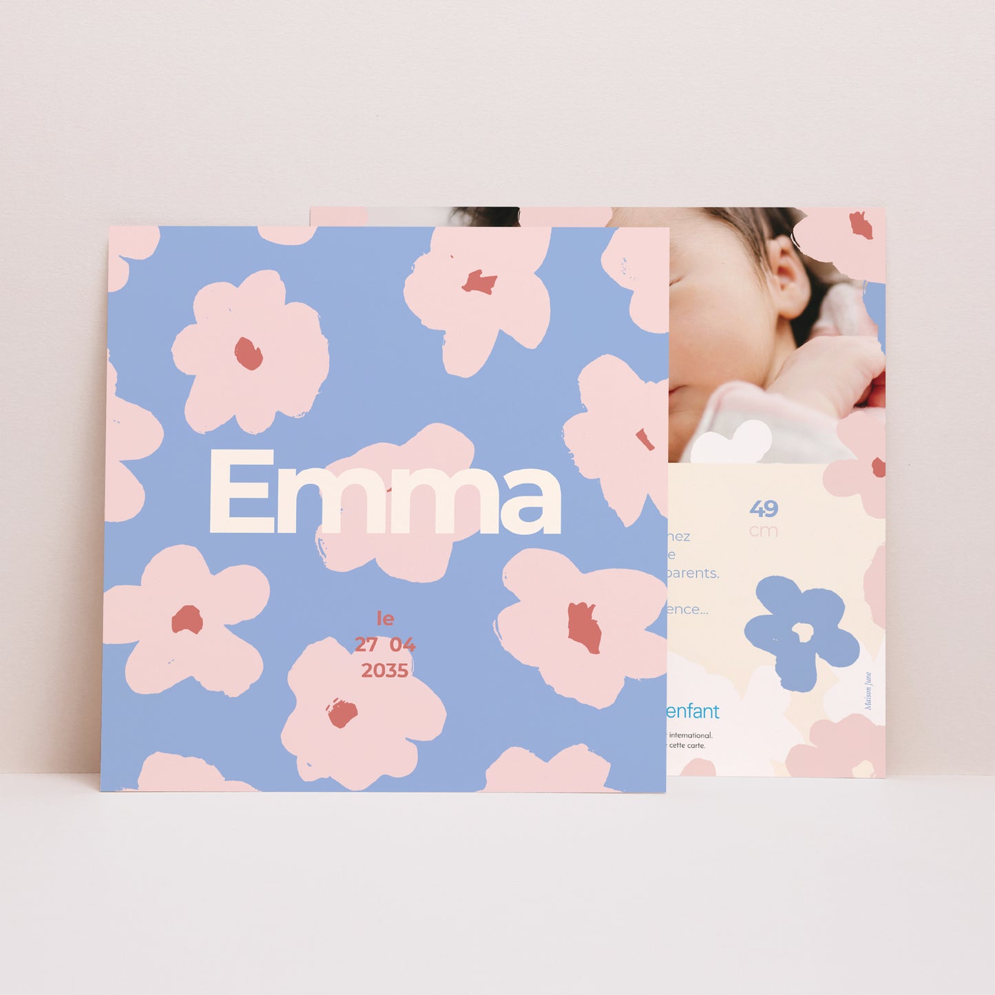Faire-part Naissance Simple carré Fleurs de guimauve photo N° 1