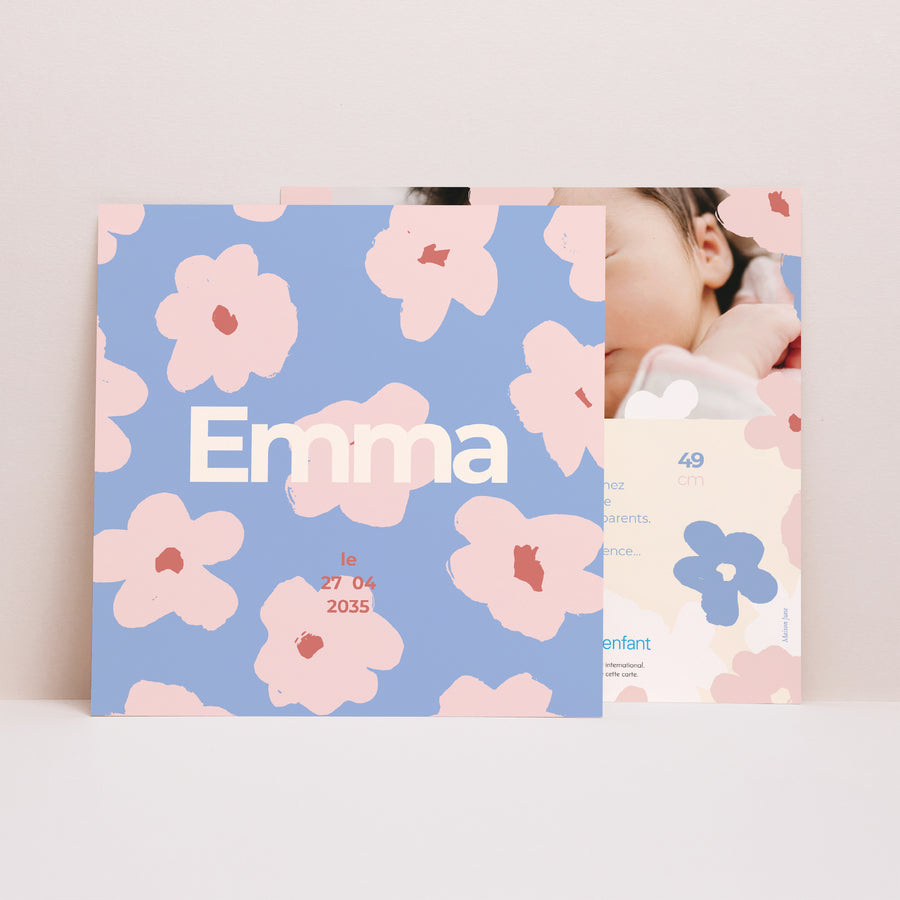 Faire-part Naissance Simple carré Fleurs de guimauve photo