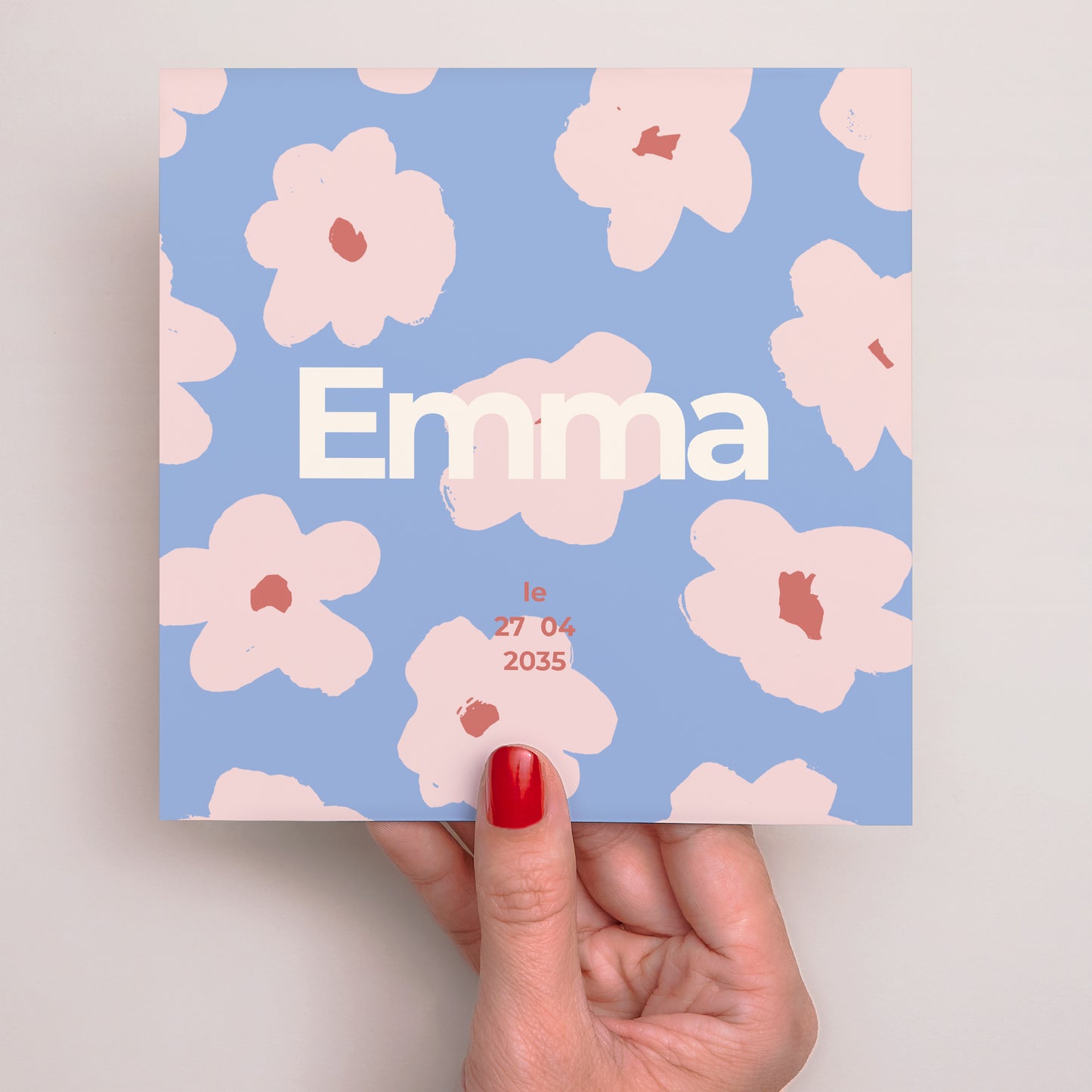 Faire-part Naissance Simple carré Fleurs de guimauve photo N° 2