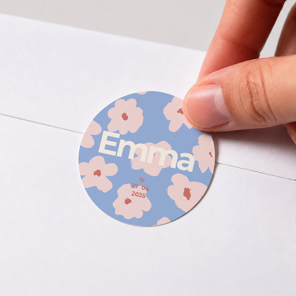 Sticker Naissance Rond Fleurs de guimauve photo