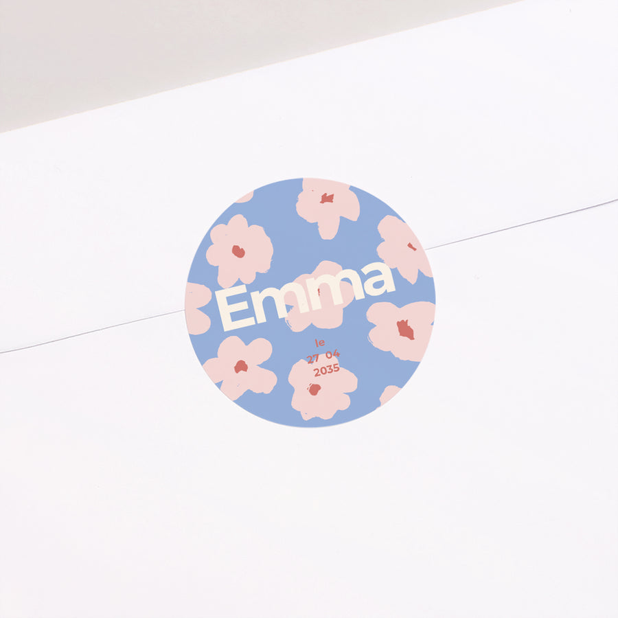 Sticker Naissance Rond Fleurs de guimauve photo