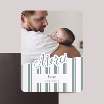 Remerciements Naissance Lot de 8, magnétique, rectangle coins arrondis Notre bébé d'amour - Rayures photo N° 1
