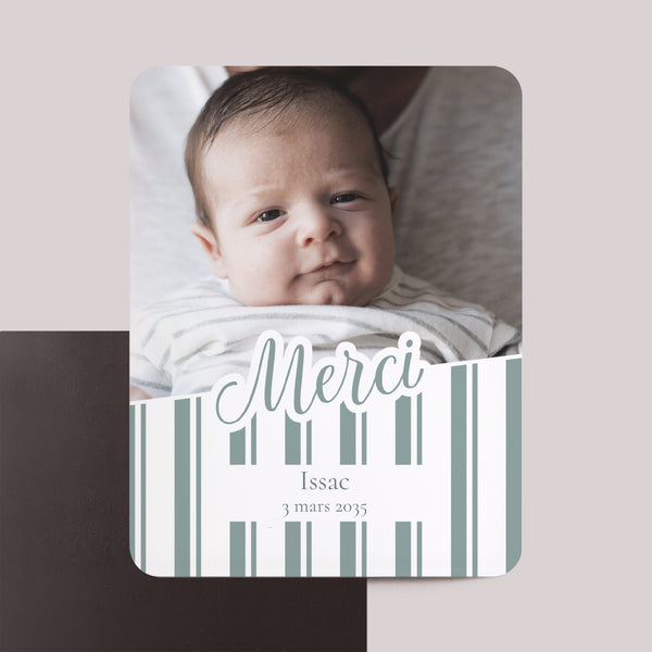 Remerciements Naissance Lot de 8, magnétique, rectangle coins arrondis Notre bébé d'amour - Rayures photo