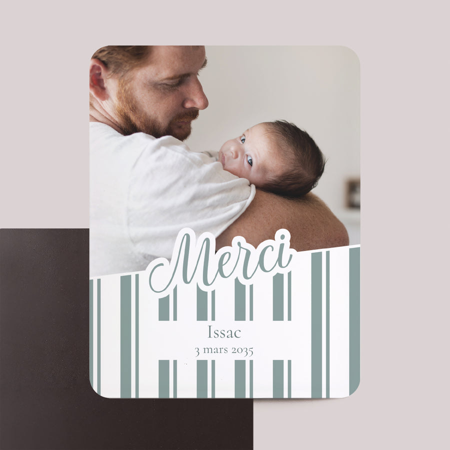 Remerciements Naissance Lot de 8, magnétique, rectangle coins arrondis Notre bébé d'amour - Rayures photo