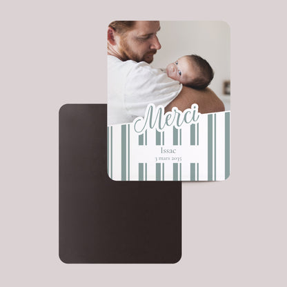 Remerciements Naissance Lot de 8, magnétique, rectangle coins arrondis Notre bébé d'amour - Rayures photo N° 2