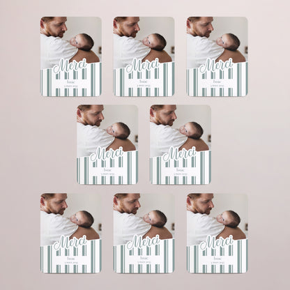 Remerciements Naissance Lot de 8, magnétique, rectangle coins arrondis Notre bébé d'amour - Rayures photo N° 3