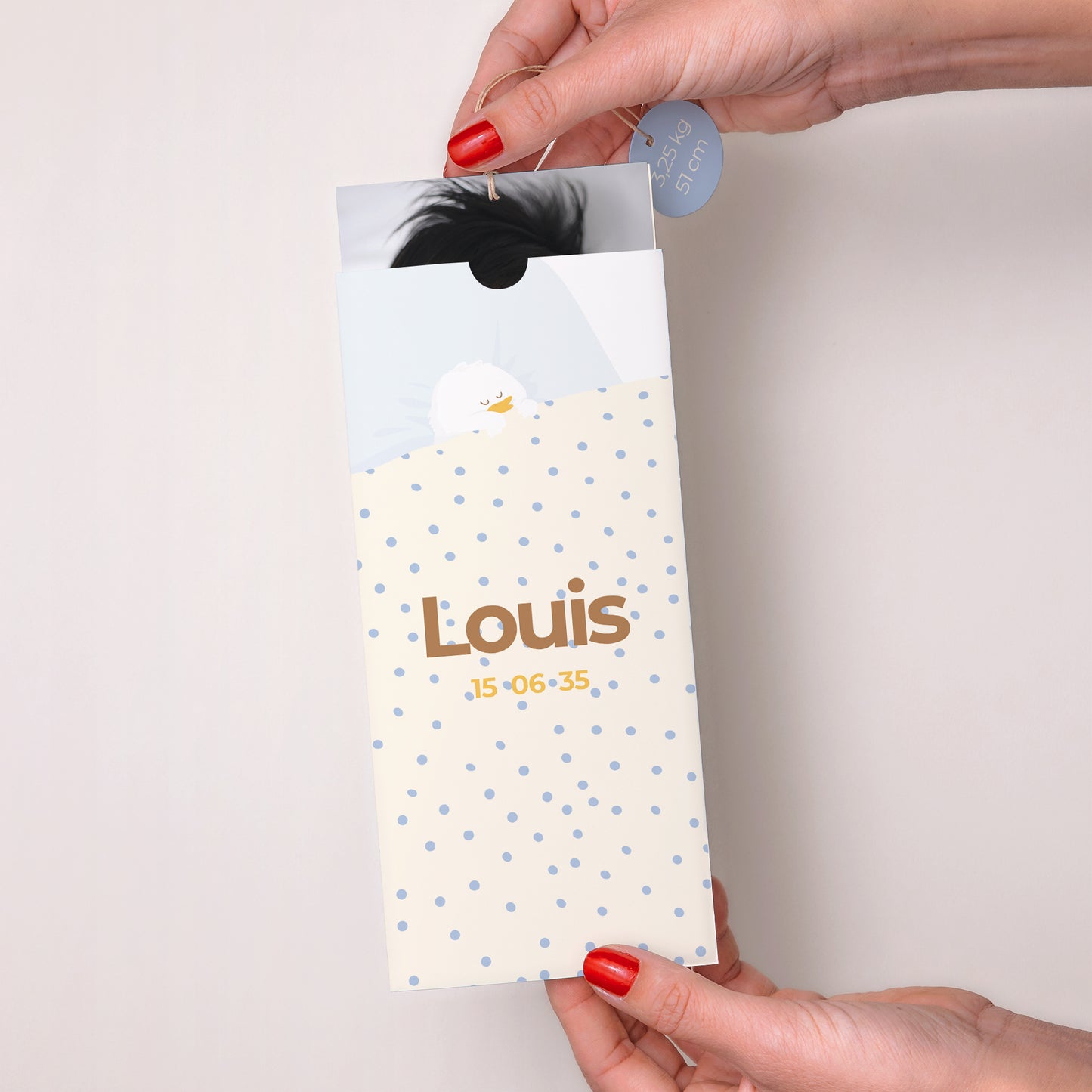 Faire-part Naissance Pochette portrait 2 cartes, étiquette Mon petit canard photo N° 2