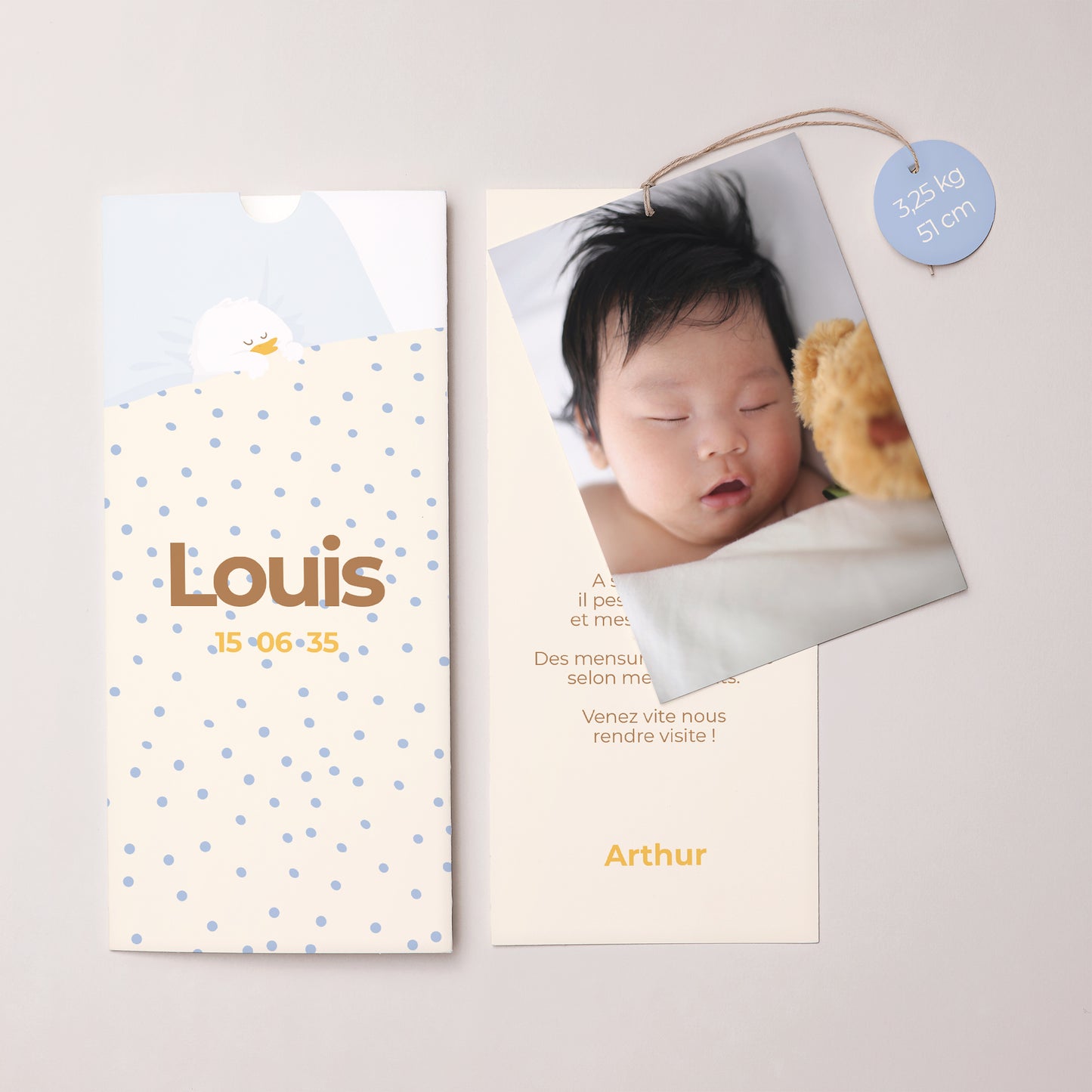 Faire-part Naissance Pochette portrait 2 cartes, étiquette Mon petit canard photo N° 3