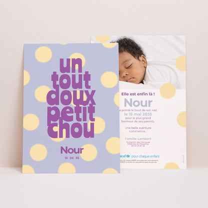 Faire-part Naissance Portrait Petit Chou à pois photo N° 1
