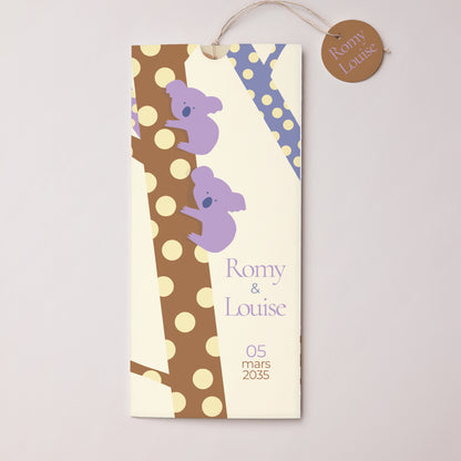 Faire-part Naissance Pochette portrait 2 cartes, étiquette Duo de Koalas photo N° 1