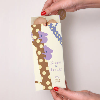 Faire-part Naissance Pochette portrait 2 cartes, étiquette Duo de Koalas photo N° 2