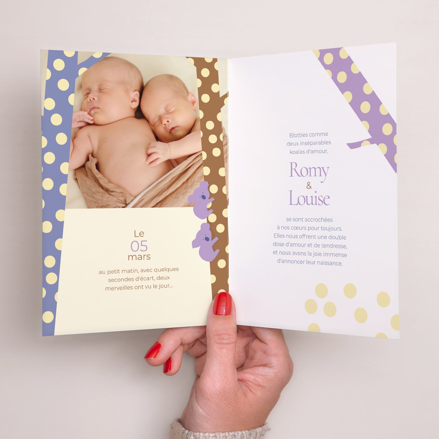 Faire-part Naissance Portrait double volet Duo de Koalas photo N° 2