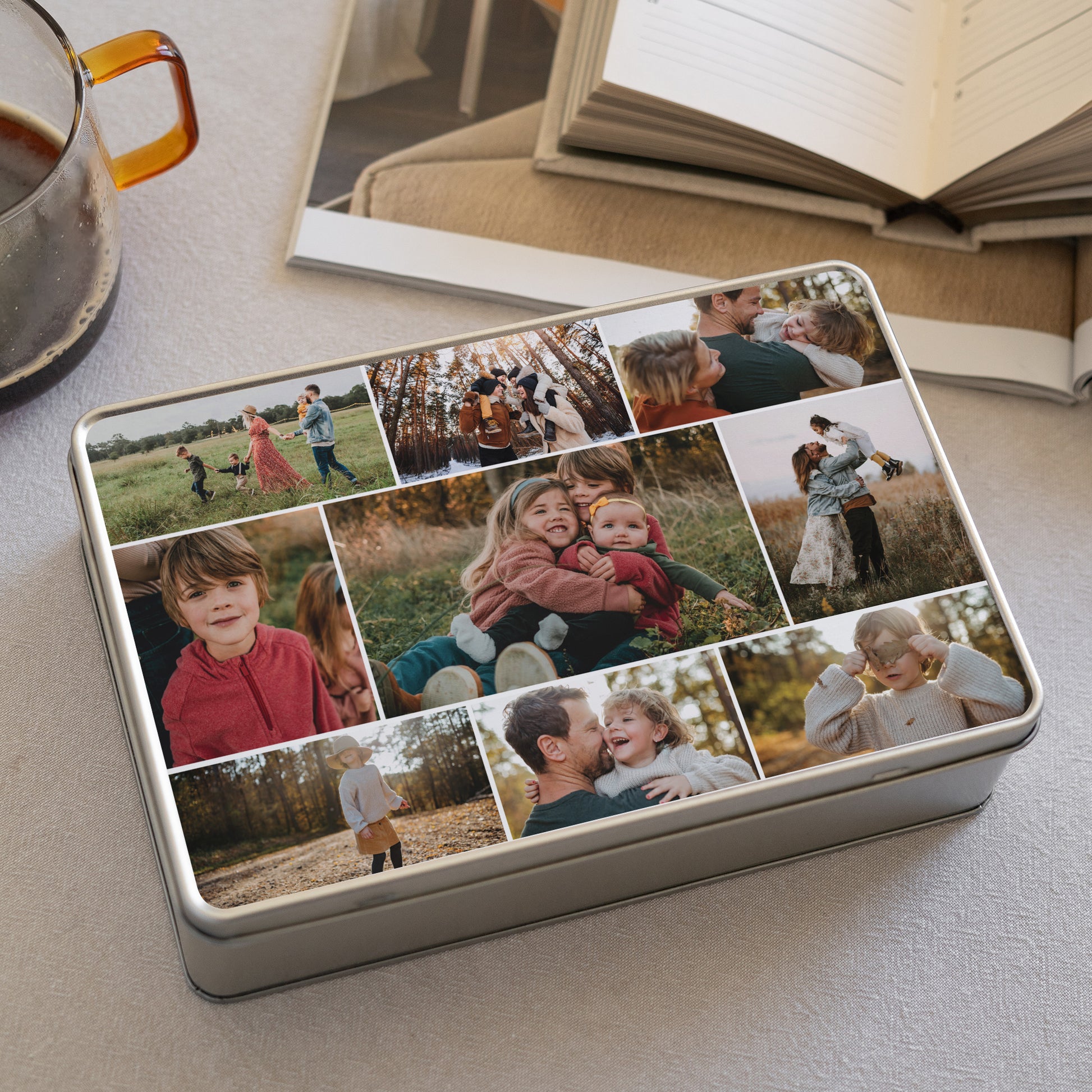 Boite métallique rectangle, garnie de chocolats Notre jolie famille photo N° 2