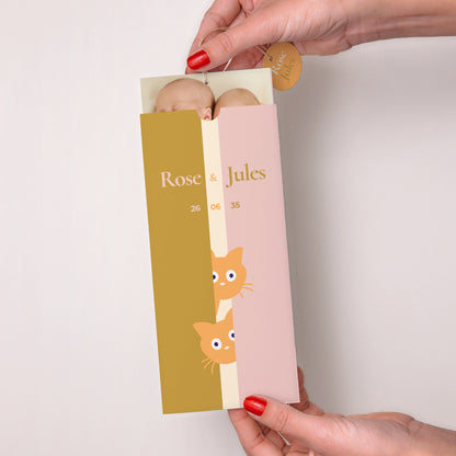 Faire-part Naissance Pochette portrait 2 cartes, étiquette Chatons d'amour photo N° 2