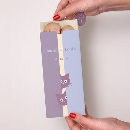 Faire-part Naissance Pochette portrait 2 cartes, étiquette Deux petits chatons photo N° 2