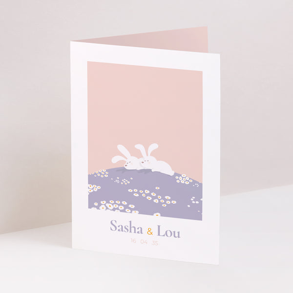 Faire-part Naissance Portrait double volet Lapins jumeaux photo