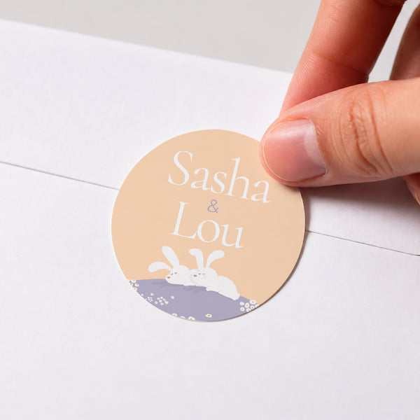Sticker Naissance Rond Lapins jumeaux photo