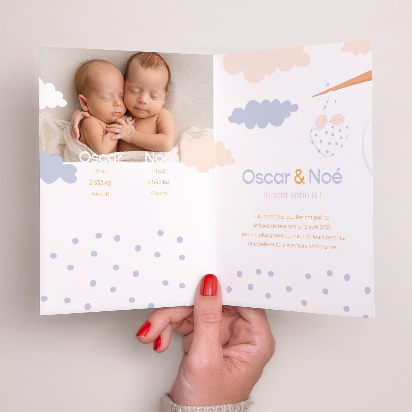 Faire-part Naissance Portrait double volet Double livraison d'amour photo N° 2