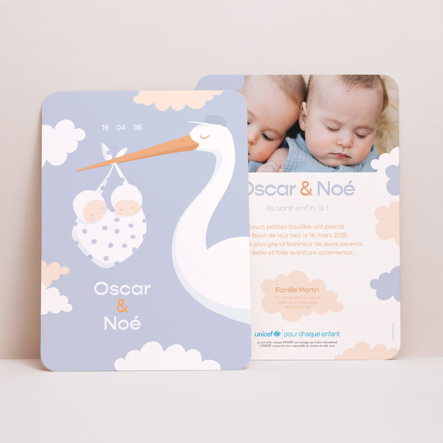 Faire-part Naissance Portrait, bords arrondis Double livraison d'amour photo