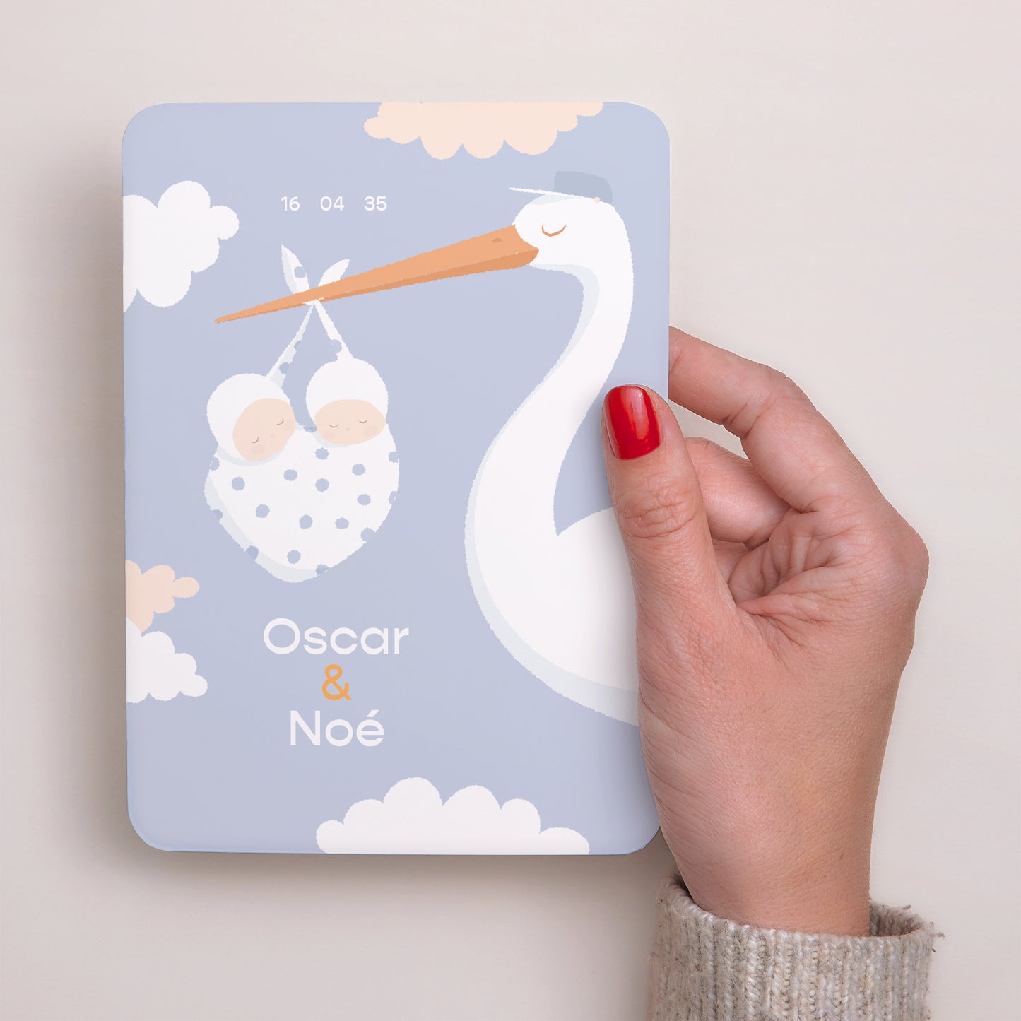 Faire-part Naissance Portrait, bords arrondis Double livraison d'amour photo N° 2